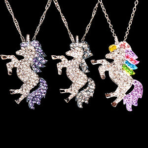 Colorful Crystal Unicorn Pendant Necklace Gift for Women Girls