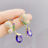 Purple CZ Butterfly Drop Earrings S925 Silver Dangler