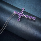 Purple CZ Zircon Cross Choker Necklace 925 Sterling Silver Fine Jewelry