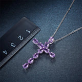 Purple CZ Zircon Cross Choker Necklace 925 Sterling Silver Fine Jewelry