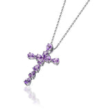 Purple CZ Zircon Cross Choker Necklace 925 Sterling Silver Fine Jewelry