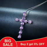 Purple CZ Zircon Cross Choker Necklace 925 Sterling Silver Fine Jewelry