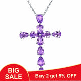 Purple CZ Zircon Cross Choker Necklace 925 Sterling Silver Fine Jewelry