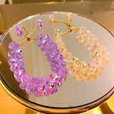 Purple Crystal Bracelet Women Adjustable Beads Bangles Jewelry Gift Banquet