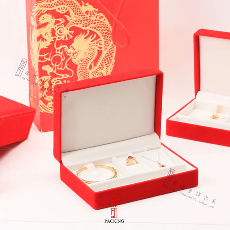 Red Velvet Jewelry Sets Display Box for Wedding or Birthday