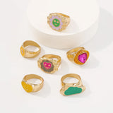 Geometric Love Flower Ring Bracelet Red Alloy Oil Dripping