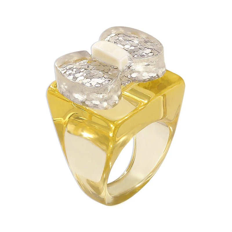 Resin Transparent Ring Women's Candy Sequin Bow Ring