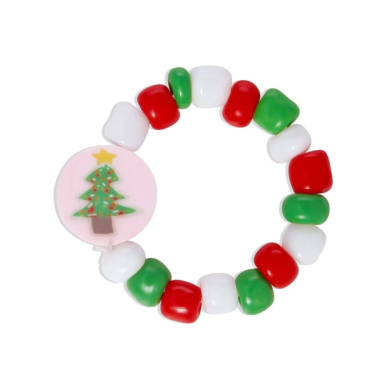 Christmas Beaded Snowman Tree Hand Ornament Ring