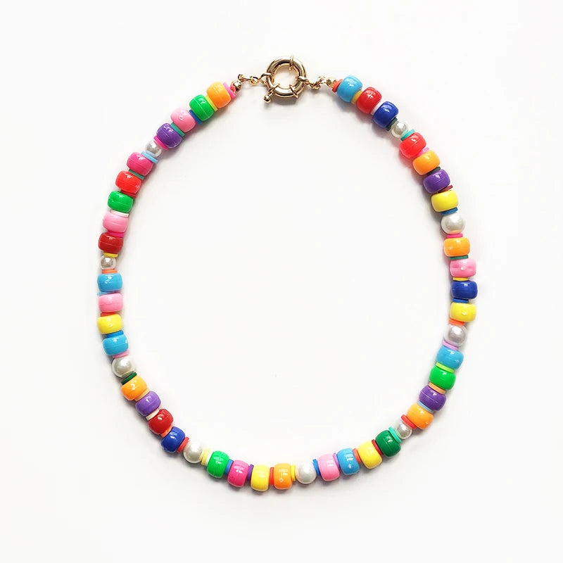 Bohemian Rainbow Beads Choker Necklace