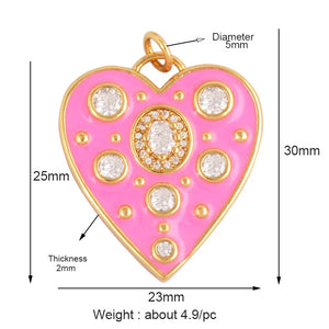 Rainbow Zircon Heart Shape Enamel Charm Pendants