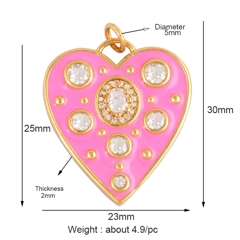 Rainbow Zircon Heart Shape Enamel Charm Pendants