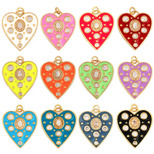 Rainbow Zircon Heart Shape Enamel Charm Pendants