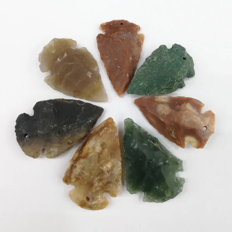 Raw Ore Gems Indian Agates Arrow Necklace Pendant Healing Stone Pendants 6pcs