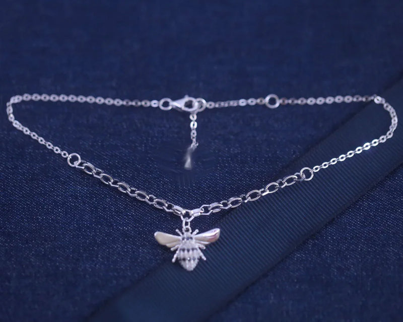 925 Sterling Silver Bee Anklet Leg Bracelet Women Summer Foot Jewelry