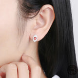 925 Silver Ruby Diamond Eye Stud Earrings, Red Gemstone Gift