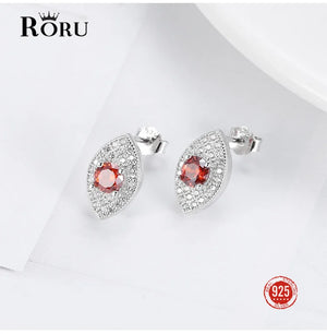 925 Silver Ruby Diamond Eye Stud Earrings, Red Gemstone Gift