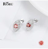 925 Silver Ruby Diamond Eye Stud Earrings, Red Gemstone Gift