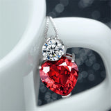 925 Silver Red Crystal Heart Pendant Gift For Girl