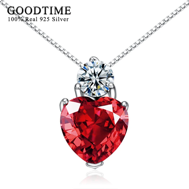 925 Silver Red Crystal Heart Pendant Gift For Girl