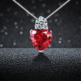 925 Silver Red Crystal Heart Pendant Gift For Girl