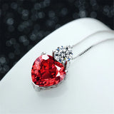 925 Silver Red Crystal Heart Pendant Gift For Girl
