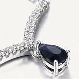 925 Silver Necklace Natural Sapphire Water Drop Pendant