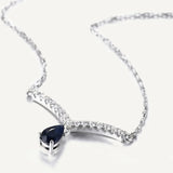 925 Silver Necklace Natural Sapphire Water Drop Pendant