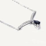 925 Silver Necklace Natural Sapphire Water Drop Pendant