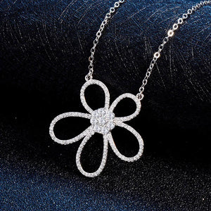 925 Silver Sparkling Flower Pendant Necklace for Women Gift