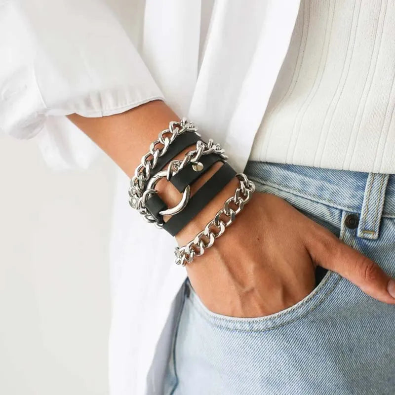 Real Leather Bracelet Women Punk Bangle Adjustable Bohemia Male Jewelry