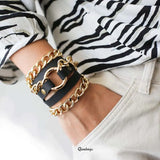 Real Leather Bracelet Women Punk Bangle Adjustable Bohemia Male Jewelry