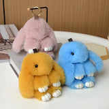 Leather Rex Rabbit Fur Key Chain Plush Keychain Wedding Jewelry
