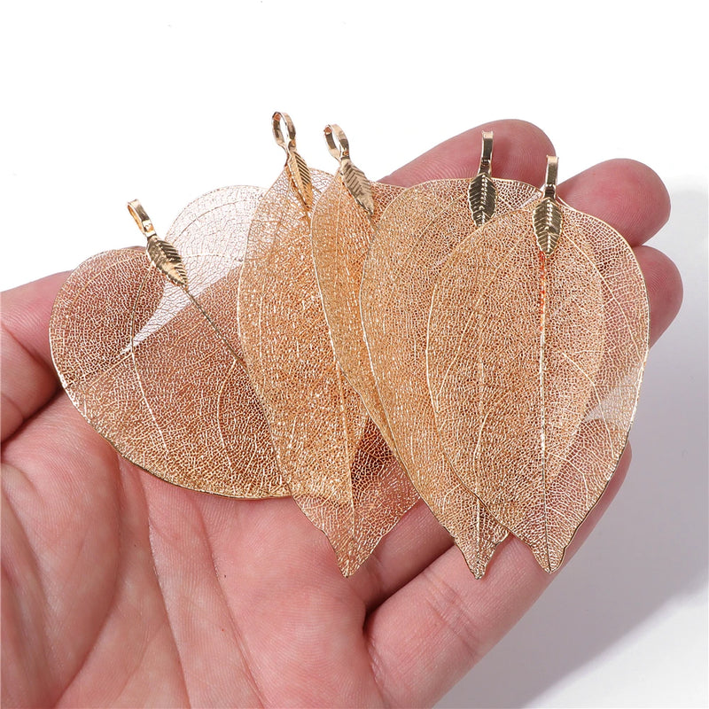Real Leaves Long Pendant Alloy Leaf Charms Bohemian DIY Necklace Earrings