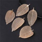 Real Leaves Long Pendant Alloy Leaf Charms Bohemian DIY Necklace Earrings
