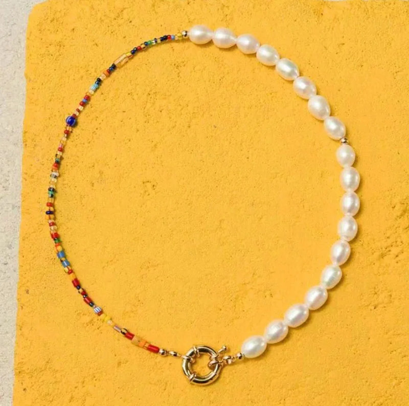 Bohemian Freshwater Pearl Necklace Bracelet Set