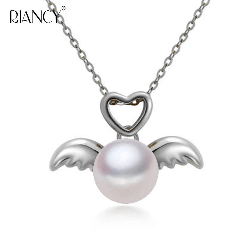 Freshwater Pearl Necklace Angel Pendant 92 Silver