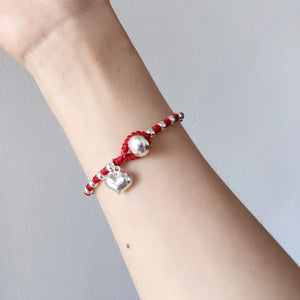 Sterling Silver Red String Bracelet 925 Silver Heart Shape Jewelry SL033