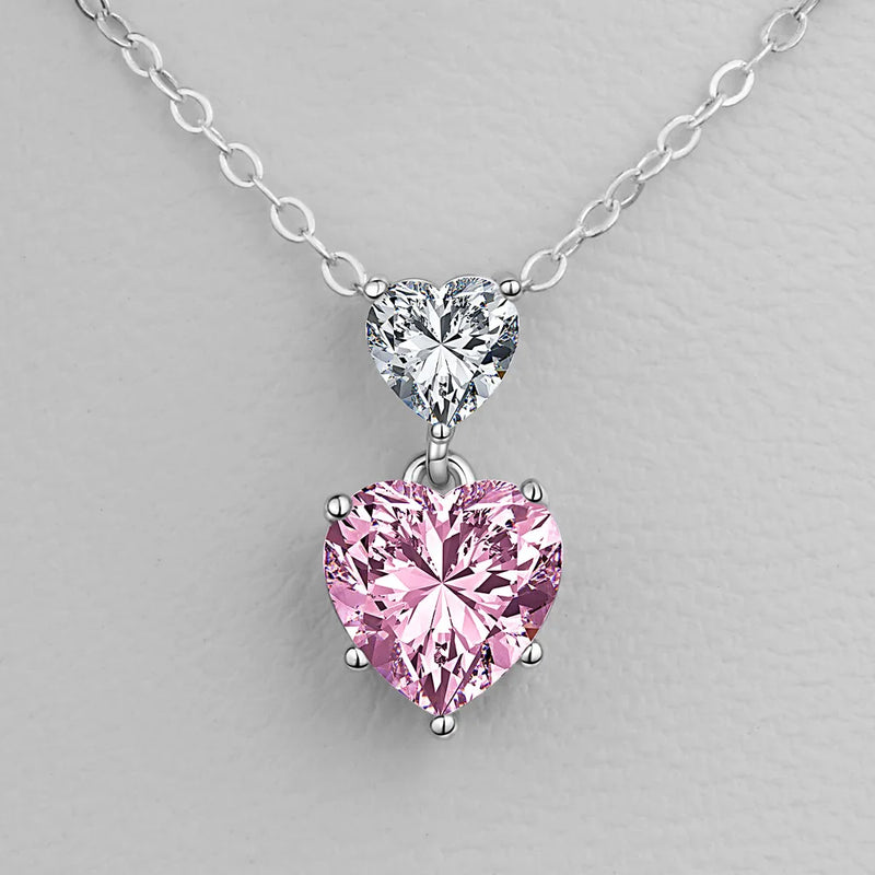 925 Silver Heart Pink CZ Pendant Necklace for Women