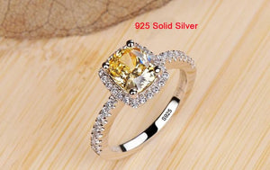 Yellow Cubiz Zirconia Ring for Women Real Tibetan Silver Wedding Jewelry