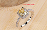 Yellow Cubiz Zirconia Ring for Women Real Tibetan Silver Wedding Jewelry