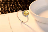 Yellow Cubiz Zirconia Ring for Women Real Tibetan Silver Wedding Jewelry
