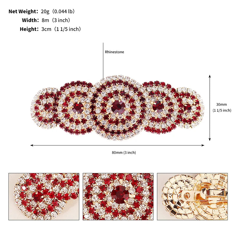 Red Crystal Barrettes Hair Clips for Women Accessories Rhinestone Hairpins