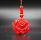 Red Jade Rose Pendant Necklace Chinese Hand-Carved Relax Healing Luck