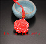 Red Jade Rose Pendant Necklace Chinese Hand-Carved Relax Healing Luck