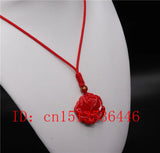 Red Jade Rose Pendant Necklace Chinese Hand-Carved Relax Healing Luck