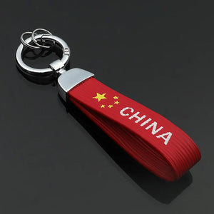 Red Leather Chinese Flag Key Chains for Women Couple