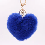 Red Love Heart Shaped Plush Keychains Couple Rabbit Hair Ball Bag Pendant Car
