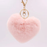 Red Love Heart Shaped Plush Keychains Couple Rabbit Hair Ball Bag Pendant Car