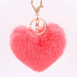 Red Love Heart Shaped Plush Keychains Couple Rabbit Hair Ball Bag Pendant Car