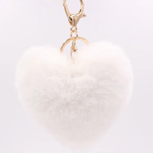 Red Love Heart Shaped Plush Keychains Couple Rabbit Hair Ball Bag Pendant Car